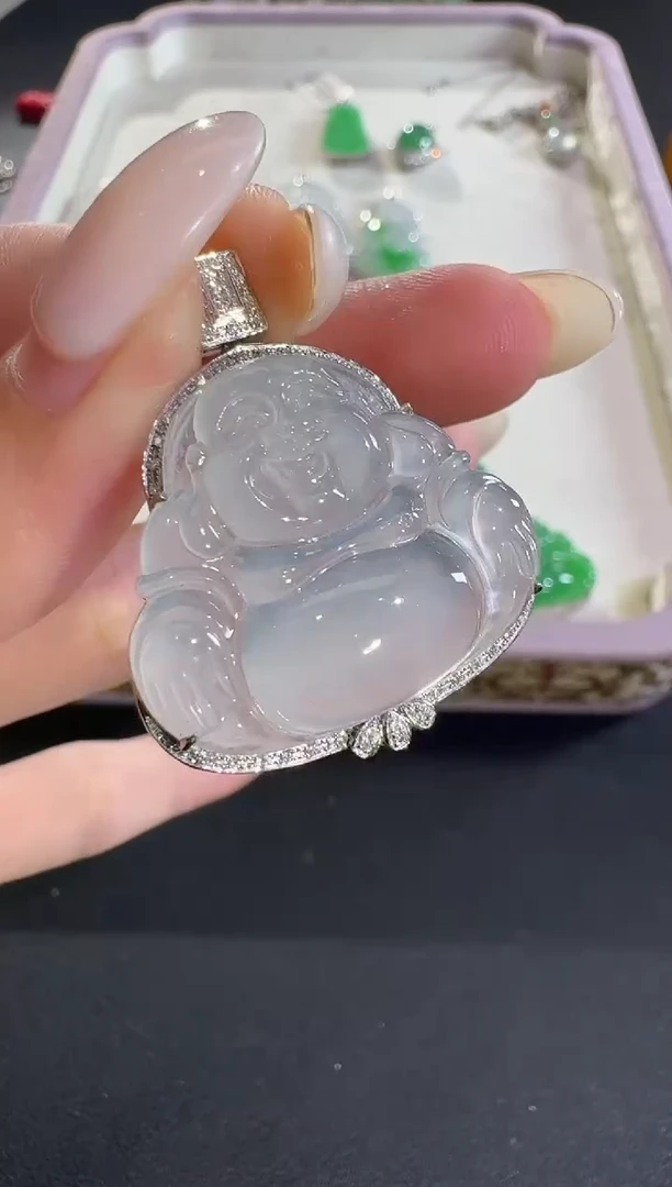 吊坠(不含链)18K金镶嵌翡翠莹****）【源头工厂】钻石镶嵌