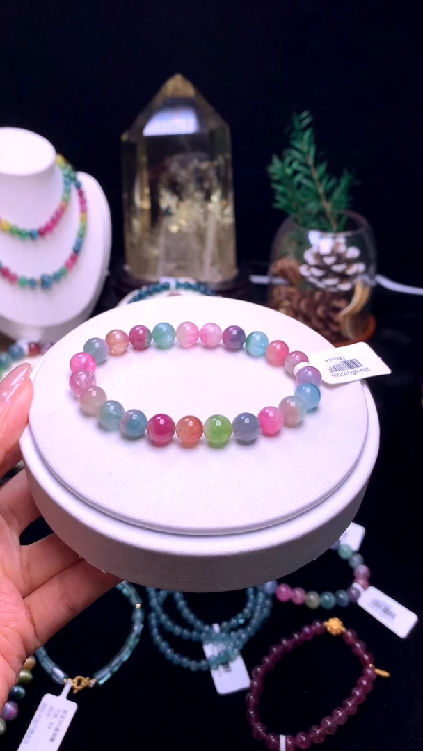 手链未镶嵌碧玺【梦源珠宝】8m天然碧玺西瓜单圈手链