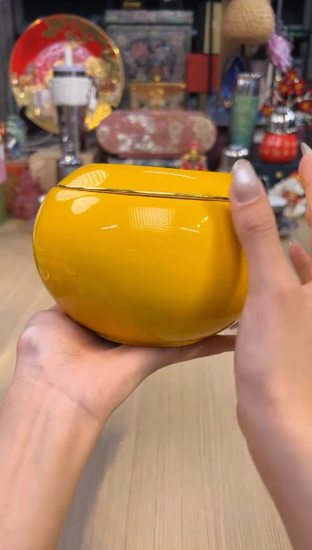 139吉祥如意2头茶叶罐-黄色