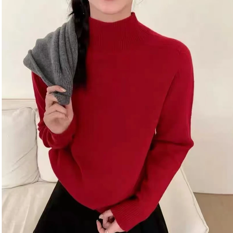 100%羊毛半高领无缝打底衫时尚百搭