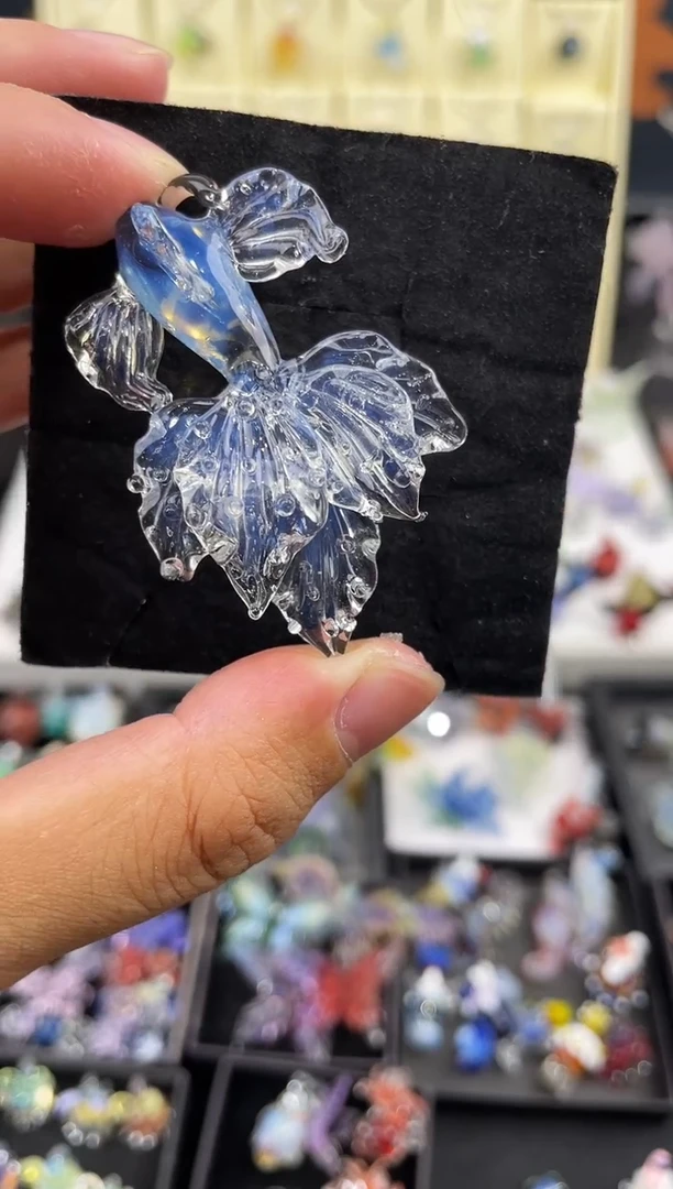 手工艺品琉璃葛****子蓝色锦鲤吊坠