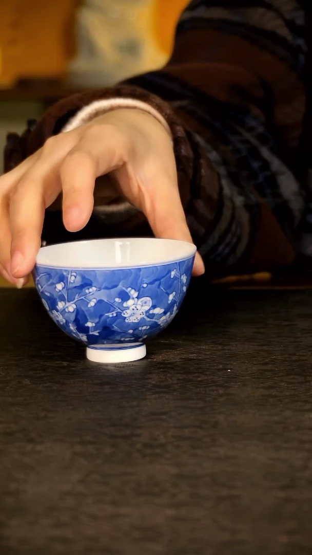 青花冰梅鸡心杯LXT