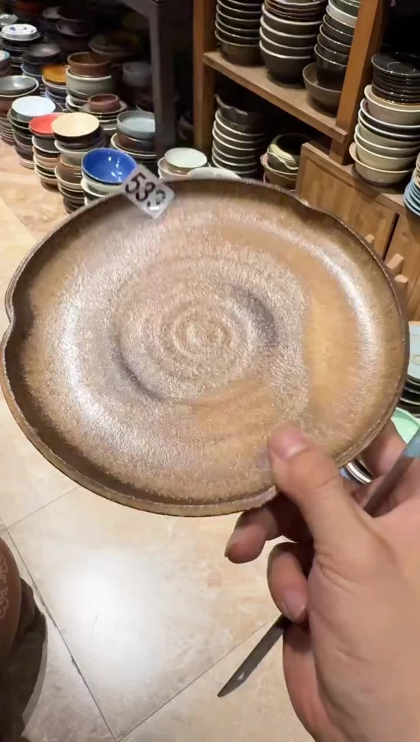 瓷片533粗陶手工立边盘1个