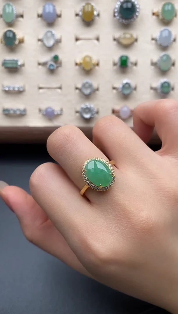 银S925镶嵌戒指翡翠一物一证一礼盒