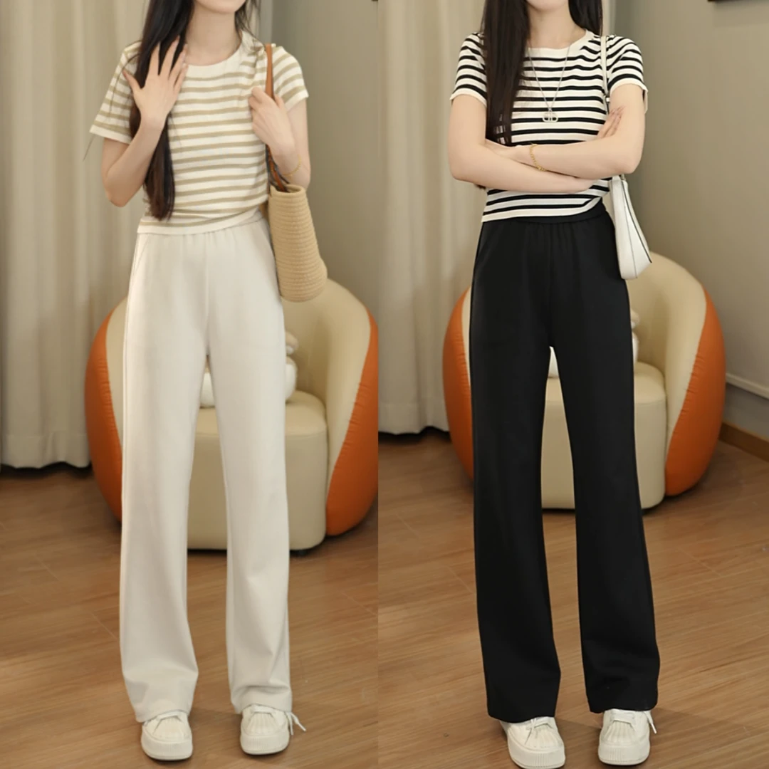 直筒裤春夏休闲裤黑色高腰阔腿裤垂感阔腿裤高腰外穿窄版