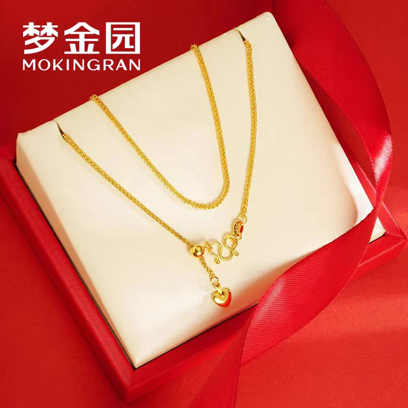 MOKINGRAN/梦金园足金999肖邦链素链M扣爱心抽拉设计可调节618