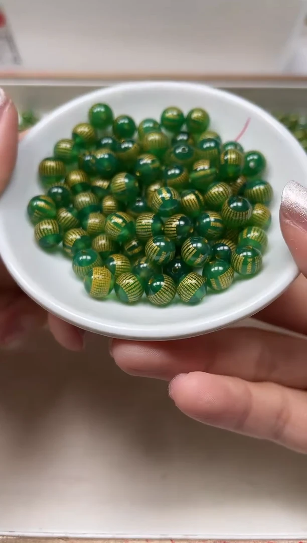 玛瑙/玉髓散珠未镶嵌B325绿心经8mm5颗9.9元