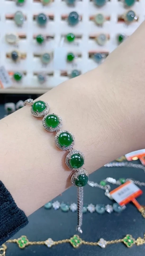 银S925镶嵌手链翡翠天然翡翠