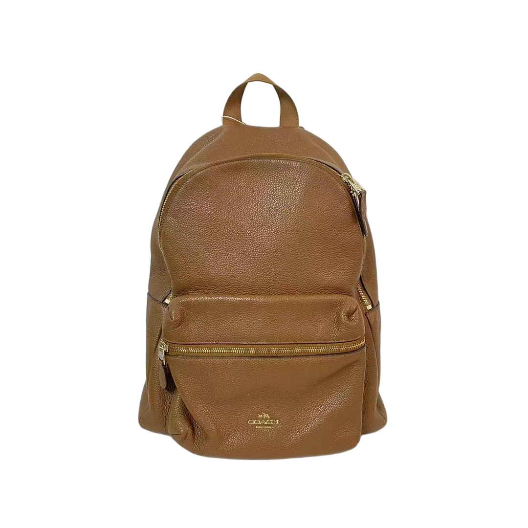 95新 COACH/蔻驰 棕色全皮双肩背包  Y-50335-C