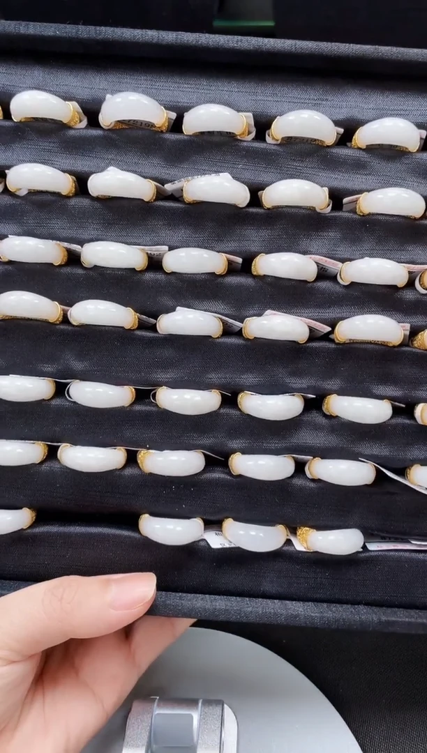 和田玉戒指银S925镶嵌多样性发一/圈口16-17