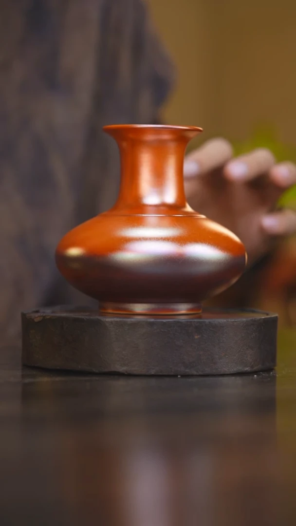 63柴房陶瓷柴烧金玉花器