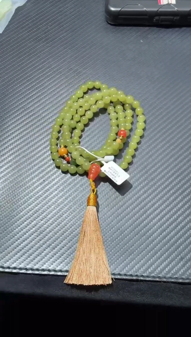 颈饰未镶嵌和田玉若羌青黄口长串卡8微色差108颗