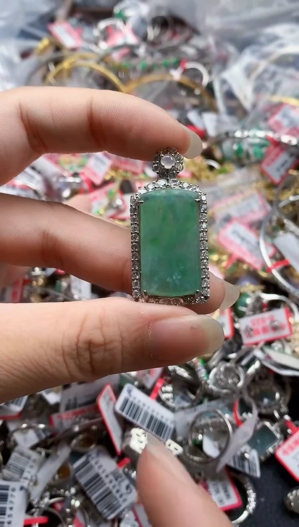 银S925镶嵌戒指翡翠天然A货缅甸翡翠