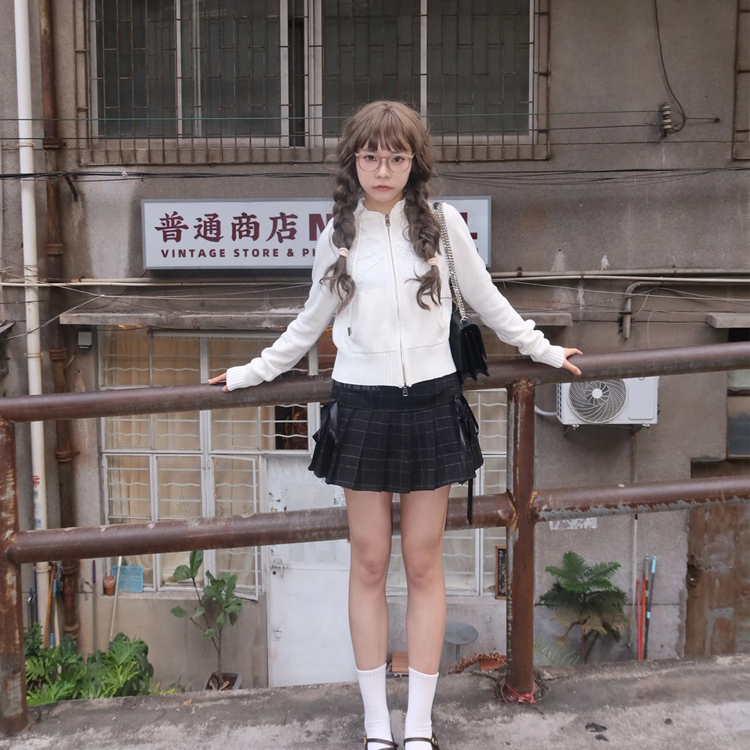 针织毛衣蕾丝拼接外套芭蕾风显瘦长袖慵懒感休闲连帽拉链上衣外套