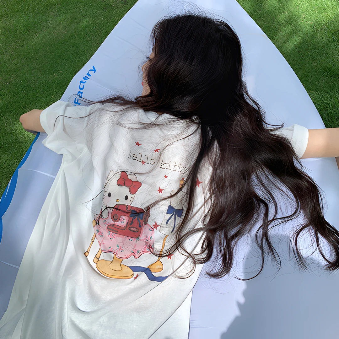 雪花棉元气KT凯蒂猫卡通漫画T恤韩系宽松显瘦百搭圆领印花上衣女