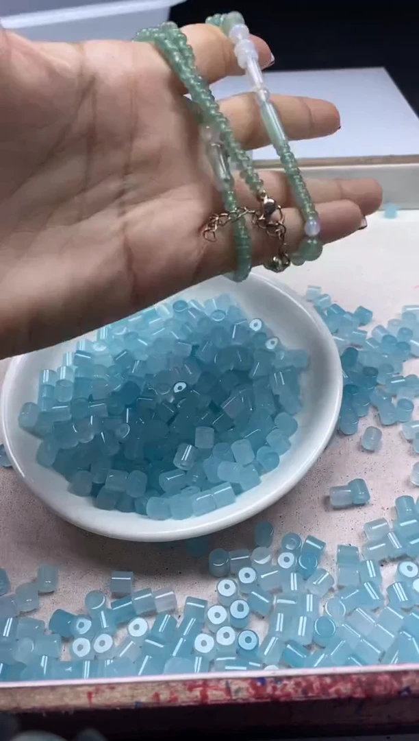 【闪购商品】玛瑙/玉髓颈饰未镶嵌w2265海蓝宝桶珠5*5mm*30颗