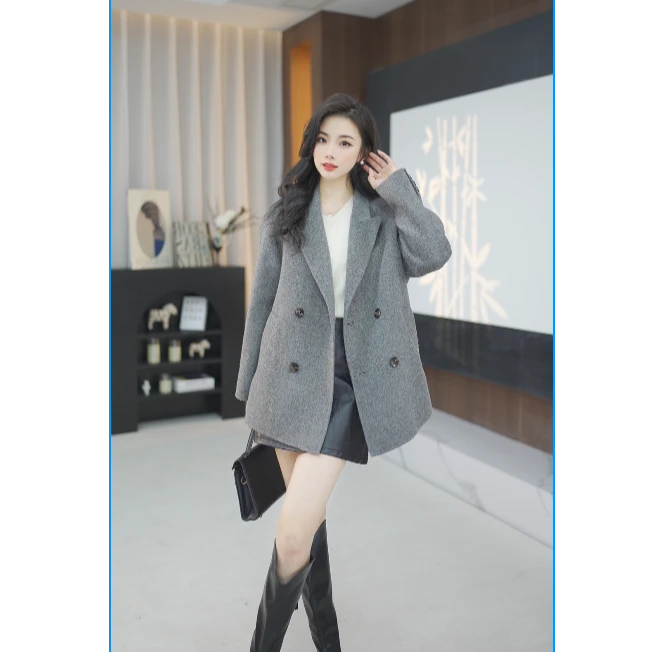 伊人国度双面100%羊毛大衣女2025春季超细羊毛短款毛呢西装外套
