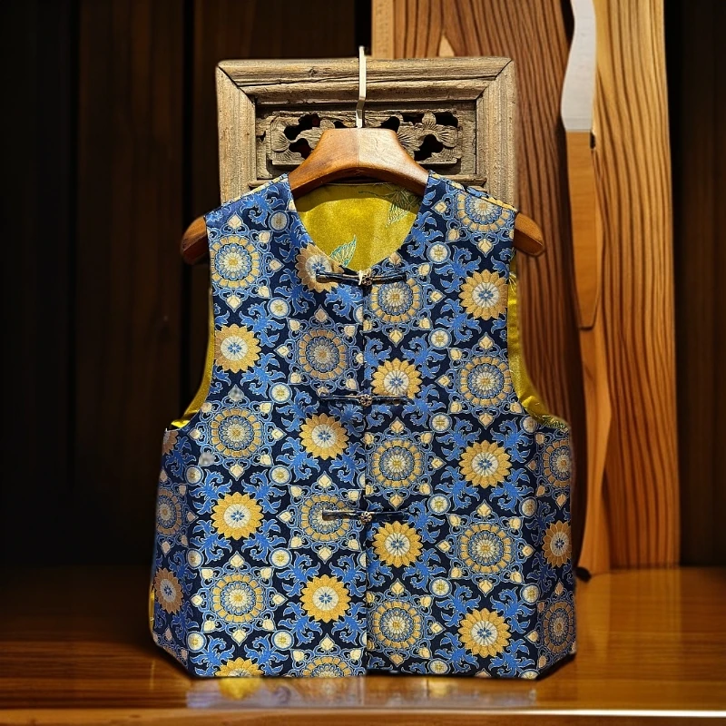 【君萍缘】上九楷大小团花国凤之美风新中式多扣双面穿提花立领马甲