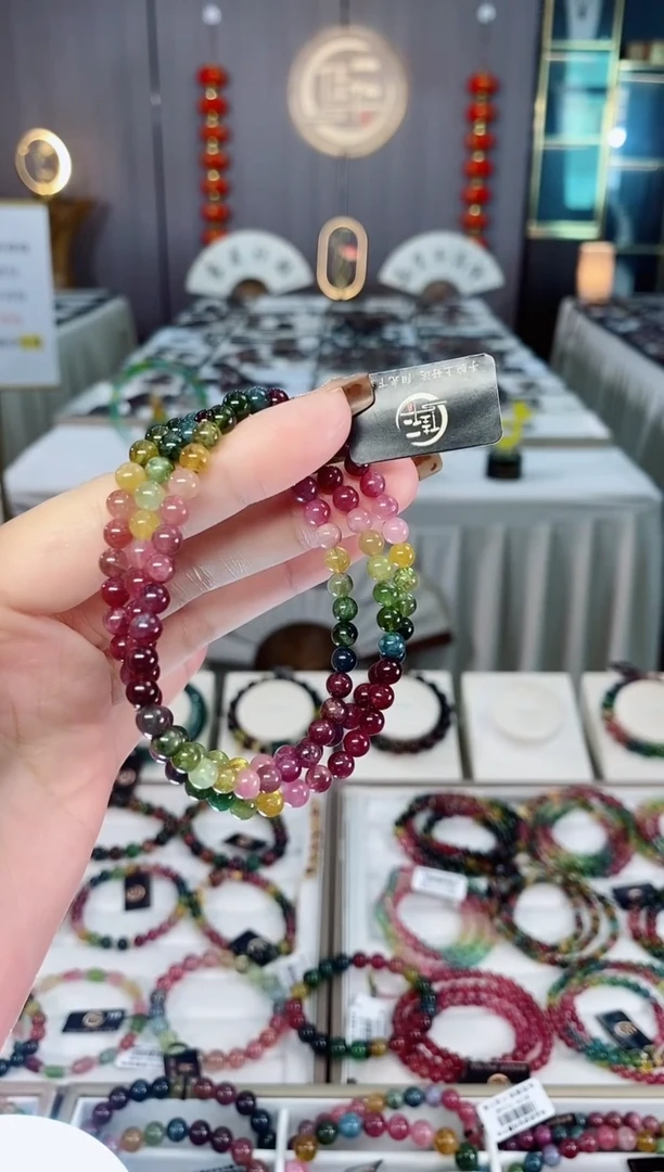 未镶嵌老矿碧玺色标油料三圈手串5mm+碧玺dan多样性发货一条