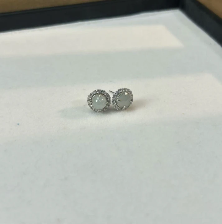【睿泽鉴宝】S925翡翠耳钉多样性发一/有瑕 6mm V0193