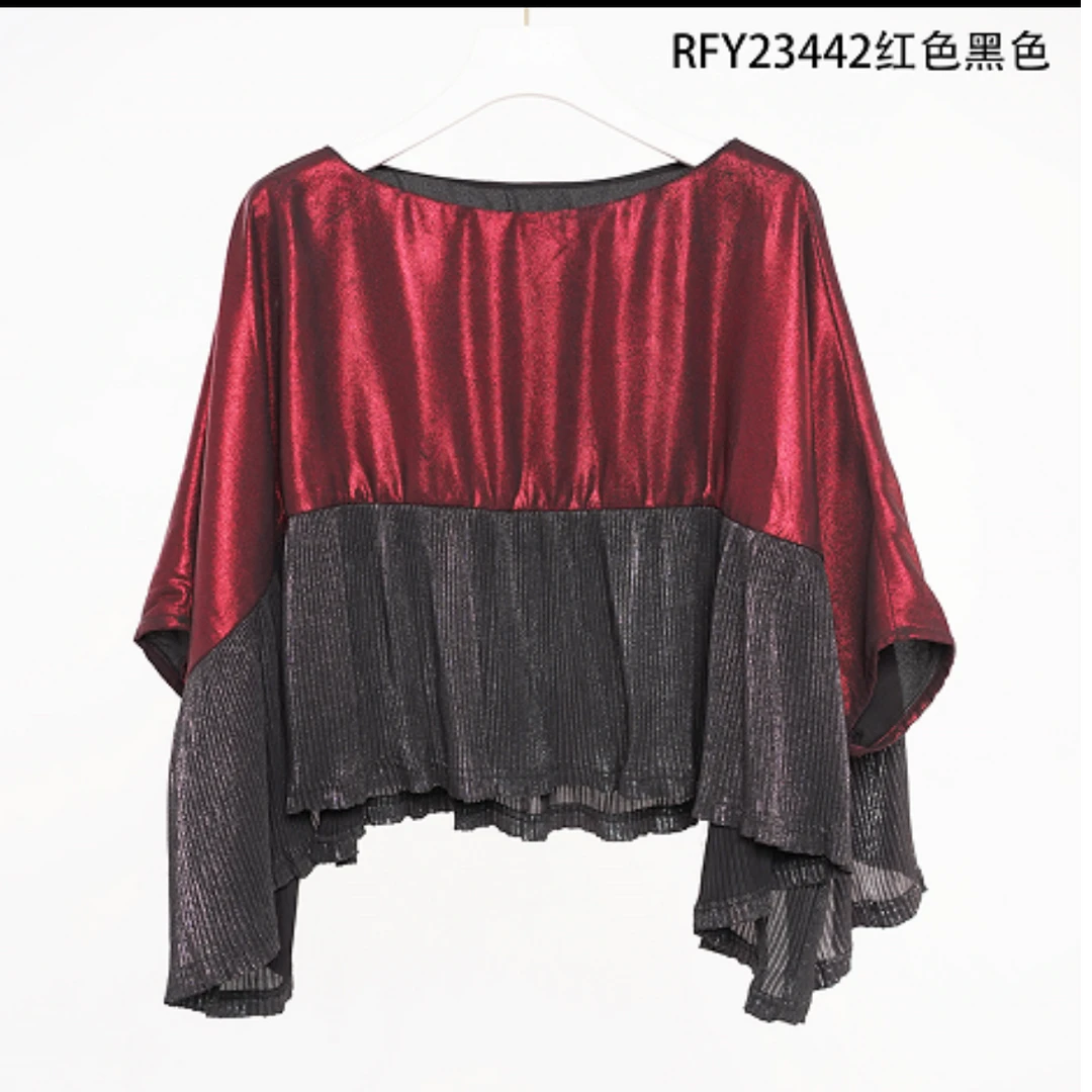RFY223442红色黑色 圆领拼接短上衣442