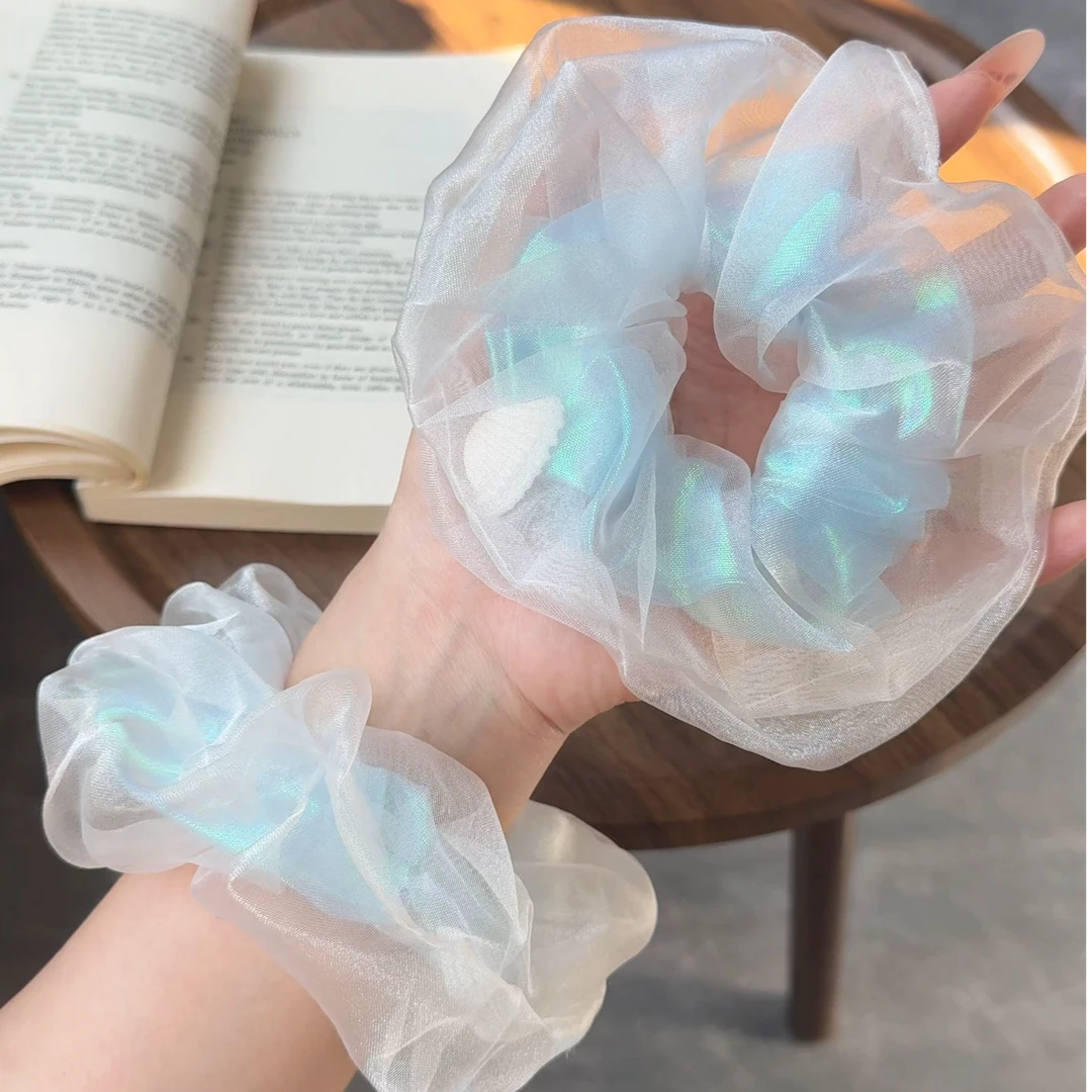 蓝色海洋贝壳网纱大肠发圈韩系时尚少女风肥肠圈发饰批发夏季新款