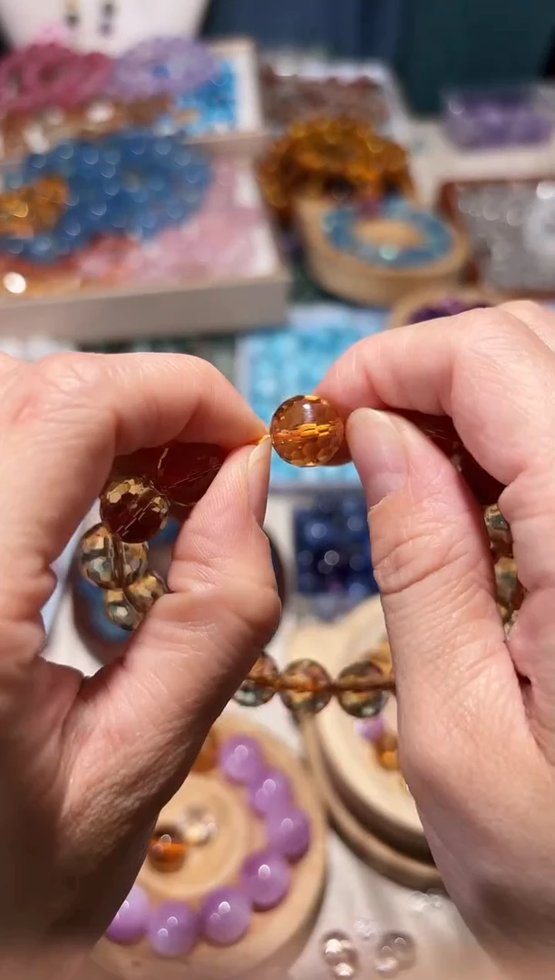 水晶手串未镶嵌暴力黄水晶蹦迪珠宽卡12单颗