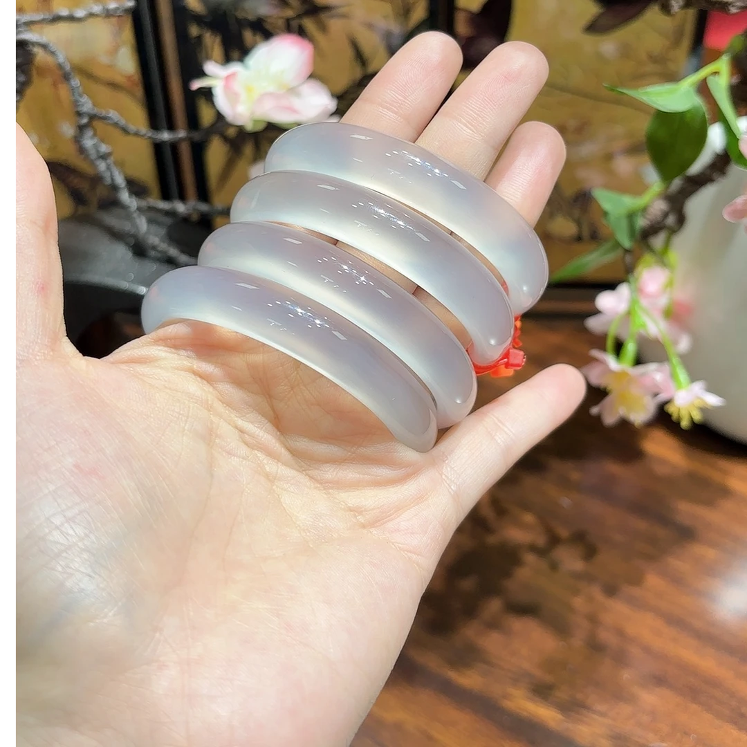 高阶冰透马料白月光玛瑙香槟宝石光感正圈手镯多样性发一