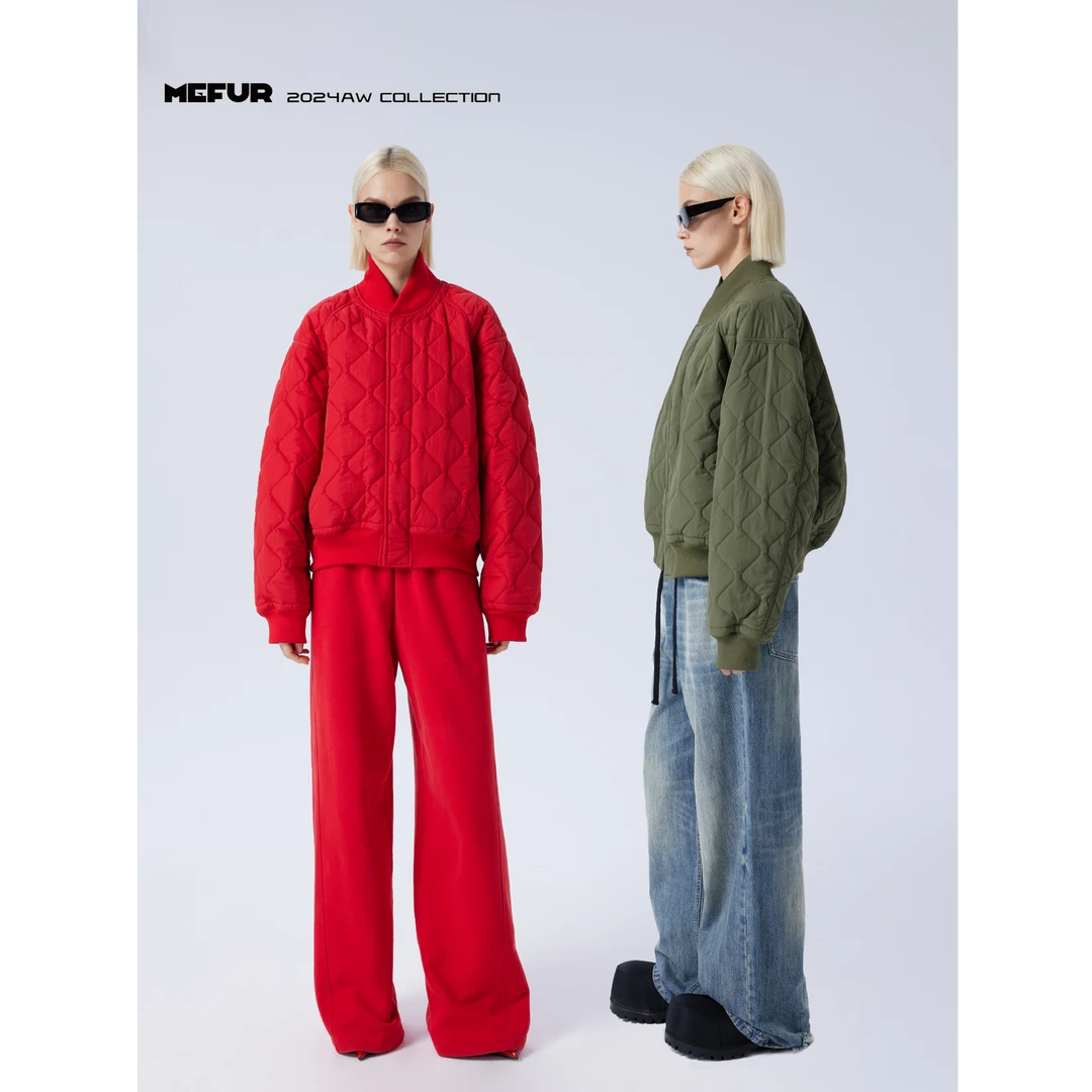 MEFUR 菱形格飞行绗棉夹克新款时尚保暖短款小廓形棉服外套女