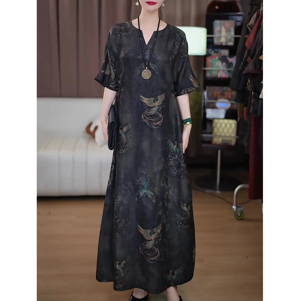 时尚减龄气质连衣裙女2025夏季新款优雅气质大码宽松显瘦高贵长裙