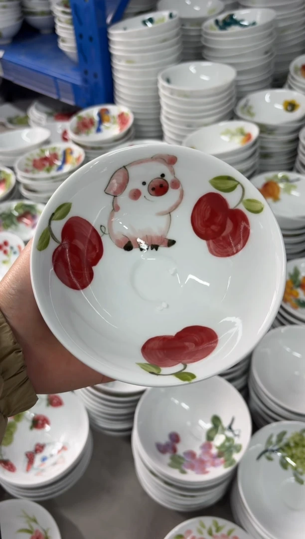 瓷片景德镇高温陶瓷食品级手绘釉中彩-斗笠碗