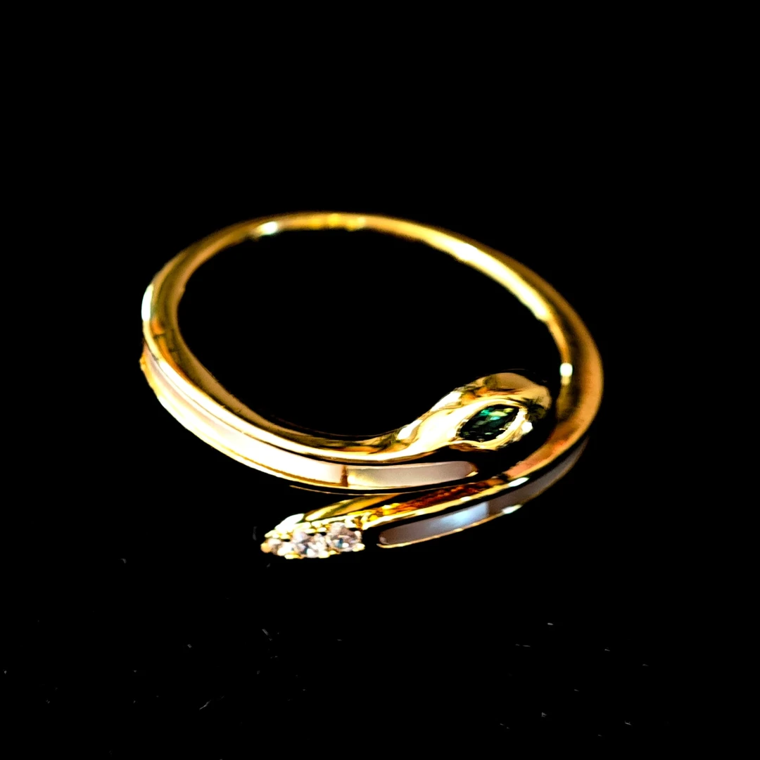 铜合金锆石戒指 中古vintage 经典蛇元素开口戒指