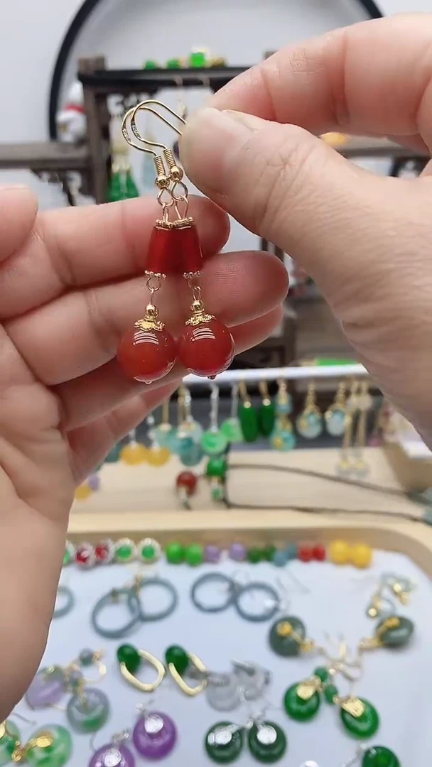 银S925镶嵌南红玛瑙耳饰753