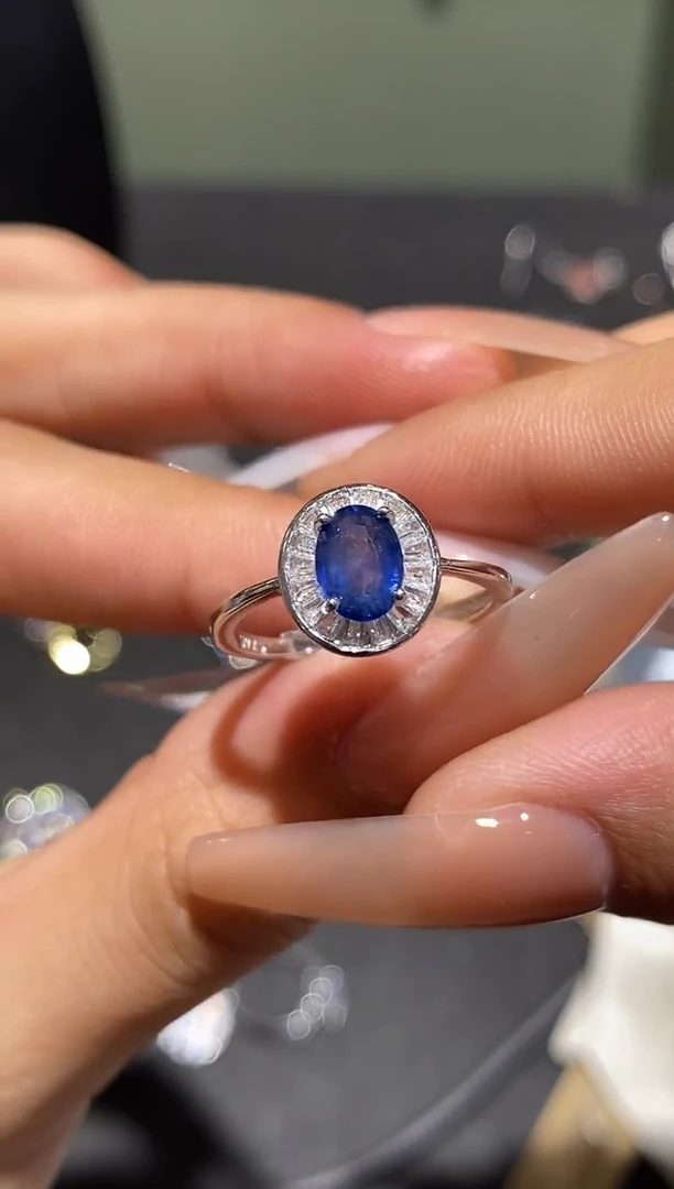 戒指蓝宝石银S925镶嵌戒指