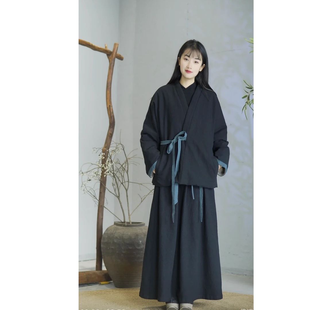 【虚静】冬款加棉系带拼色禅意汉服
