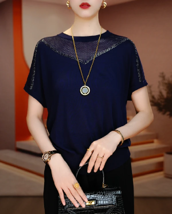 诺诗 新款夏季针织短袖上衣舒适透气气质上衣V24H0614