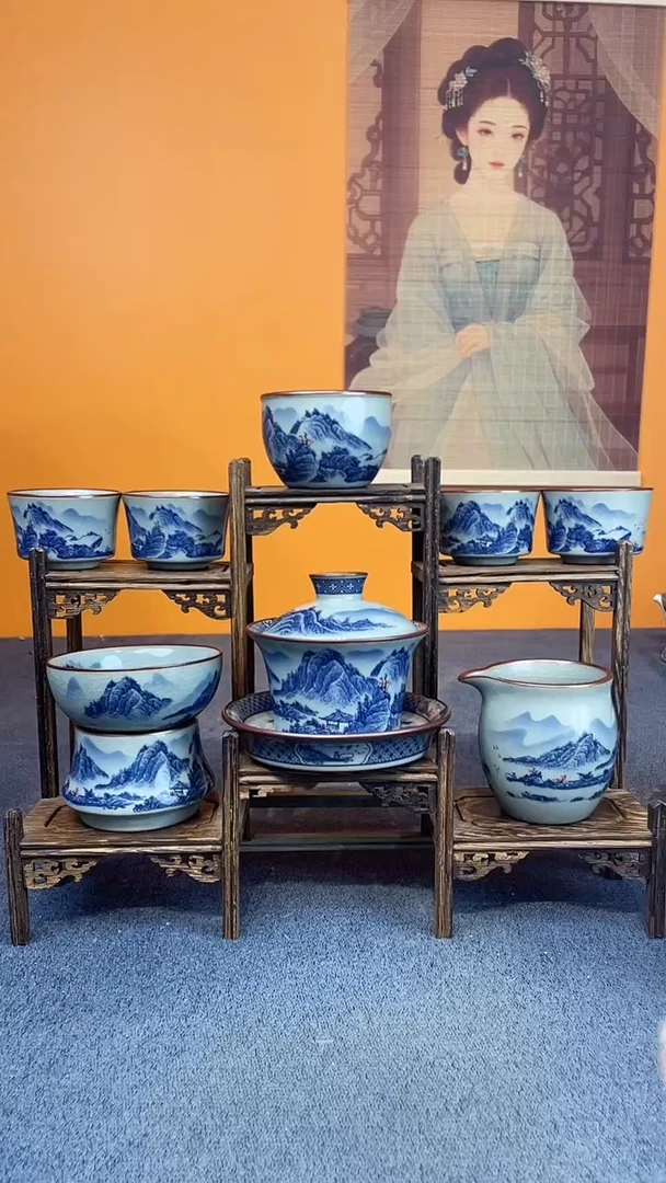 陶瓷景德镇釉下青花八件套