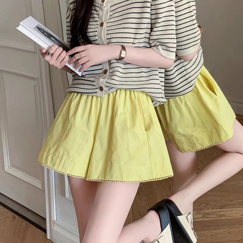 夏季高腰A字韩版休闲短裤口袋休闲阔腿裤女装洋气宽松显瘦五分裤