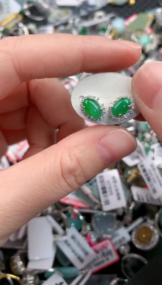 银S925镶嵌戒指翡翠444---9