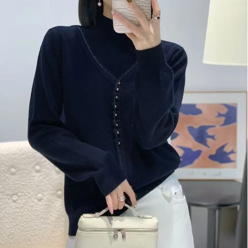 黛妍Y-816秋冬新款100%羊毛气质款长袖针织桐乡毛衣女款2025新款