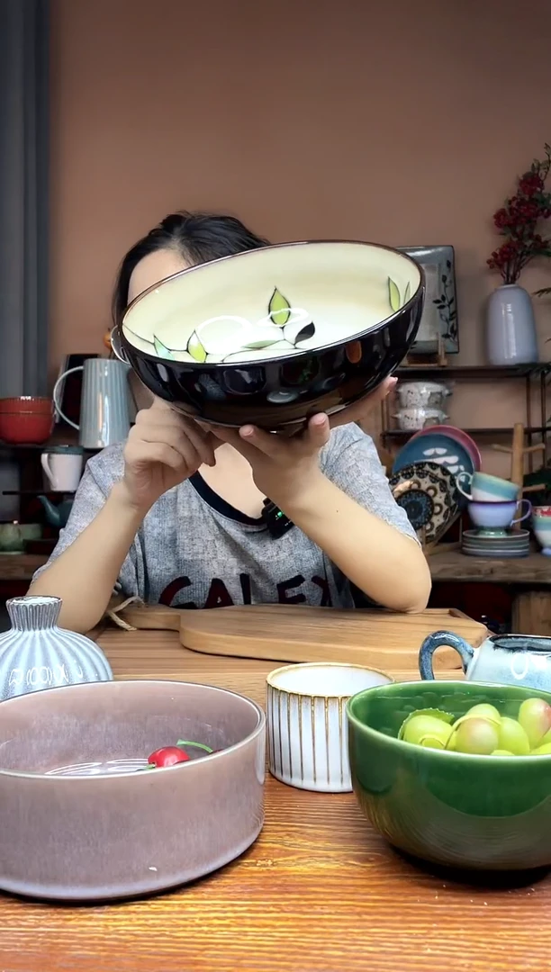 陶瓷9英寸玉泉竹叶大汤碗 微瑕疵