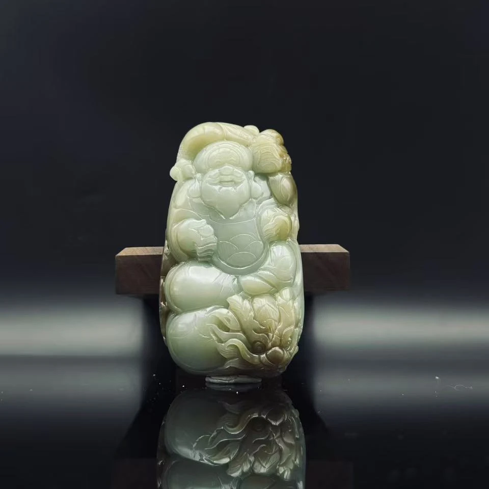 和田玉且末糖白玉龙财神手把2192