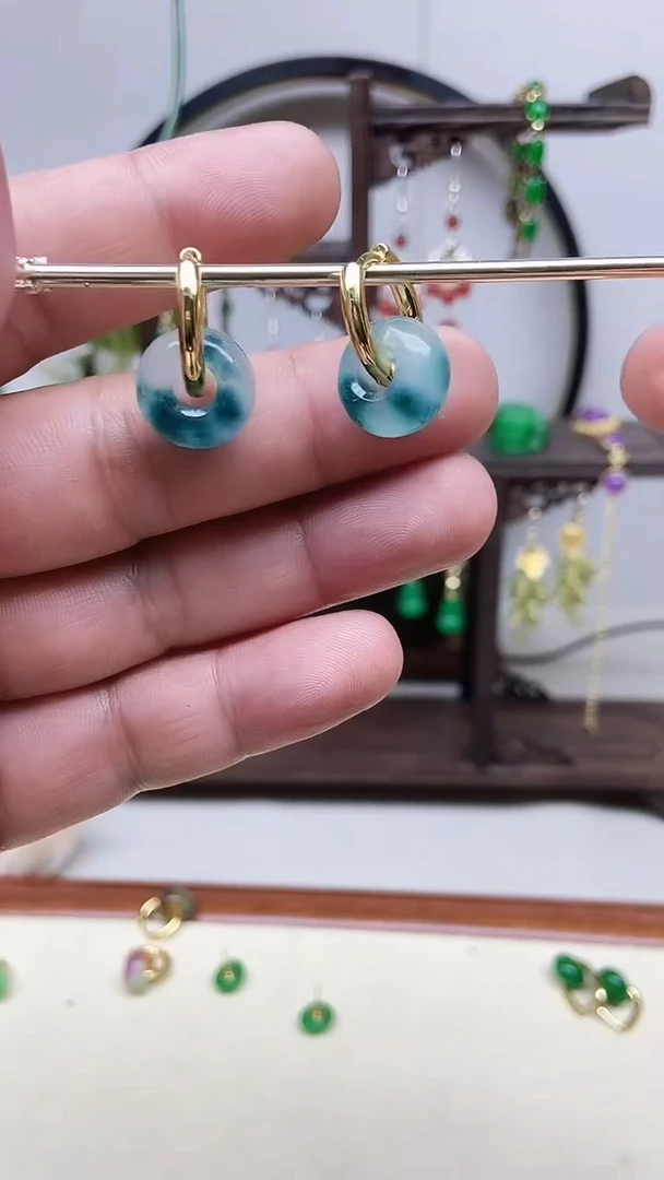 翡翠14K金镶嵌耳饰121号