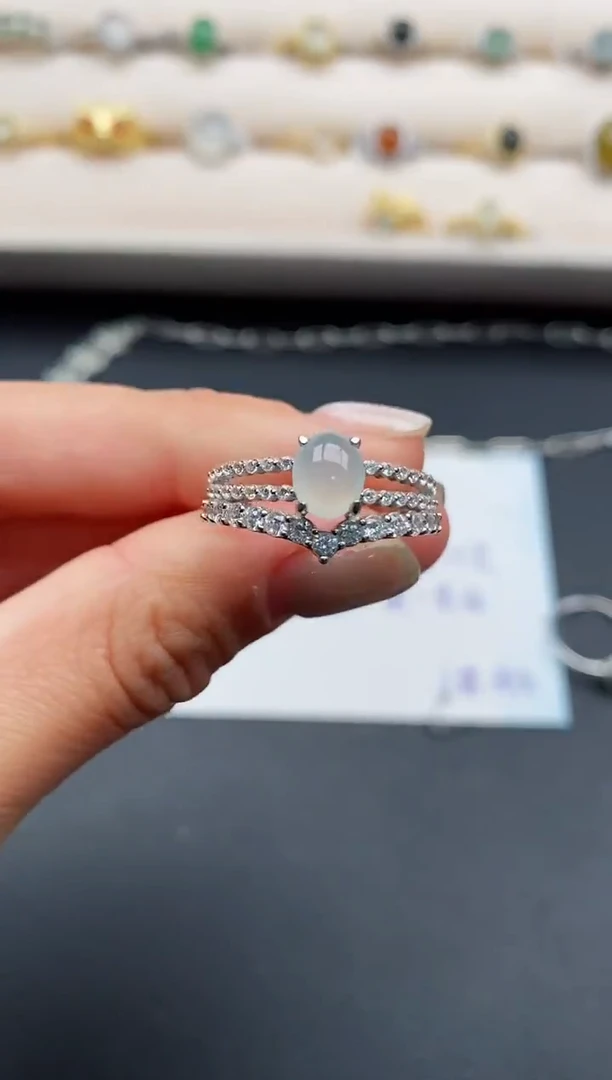 银S925镶嵌戒指翡翠55555555+8