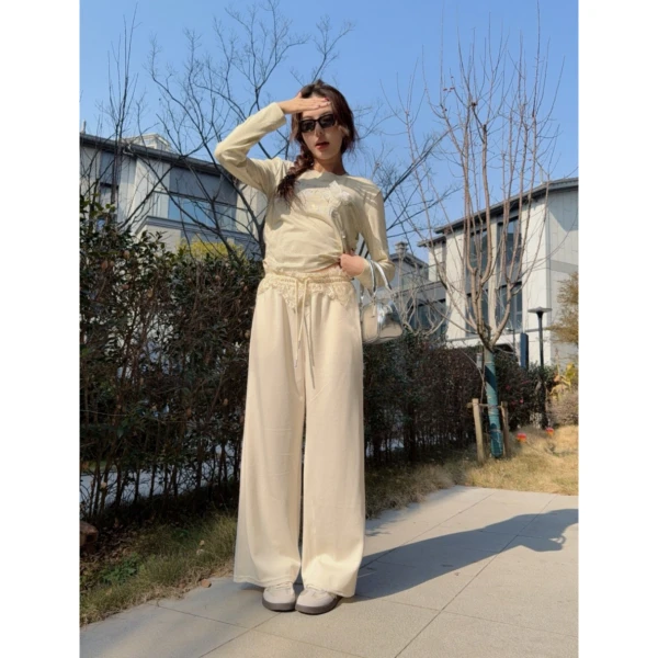 春季上新~时尚蕾丝设计款休闲阔腿裤 K3620