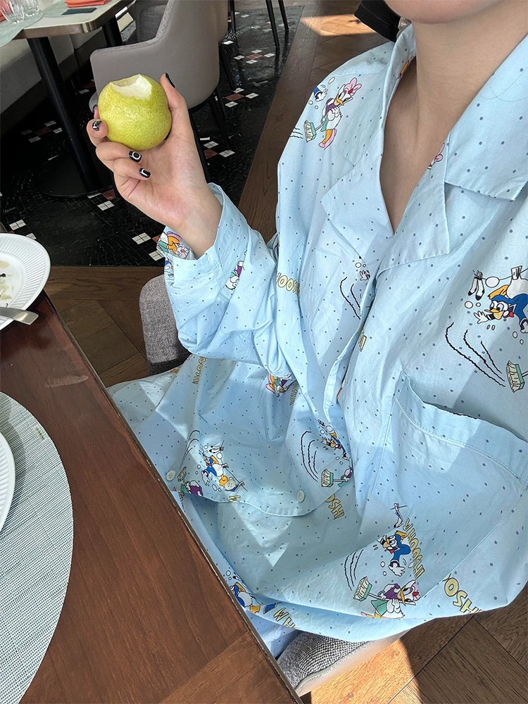 ins可爱卡通趣味小鸭睡衣女春秋新款少女学生慵懒风宽松家居服