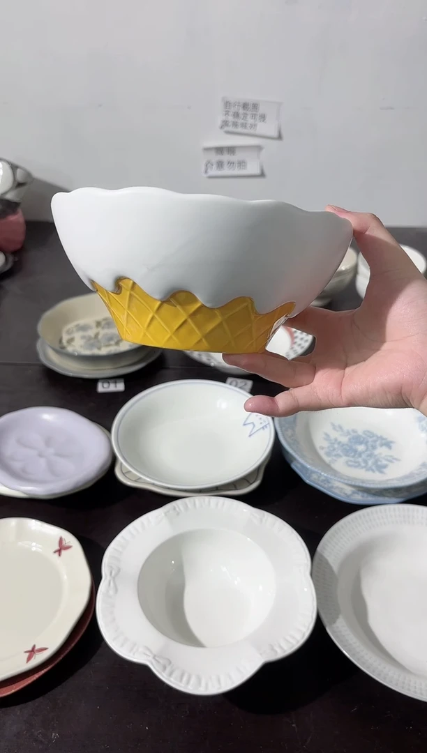 陶直播微瑕白巧面碗
