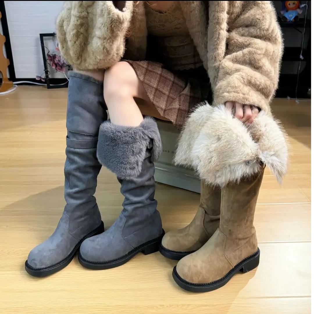 增高冬季长靴两穿2025新款加绒保暖法式百搭雪地靴子