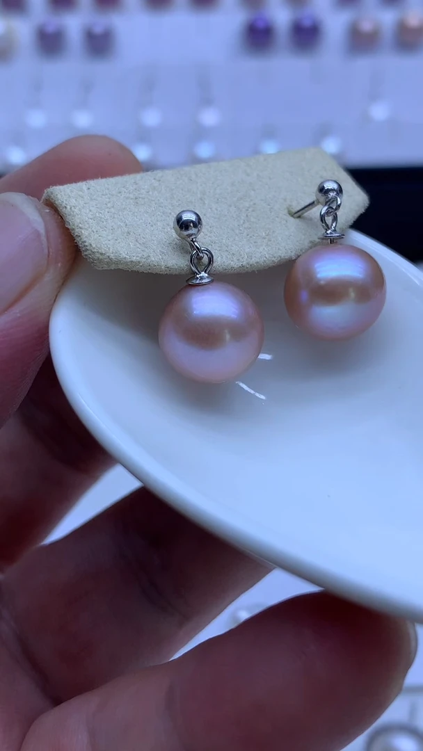 银S925镶嵌淡水珍珠耳饰11-12