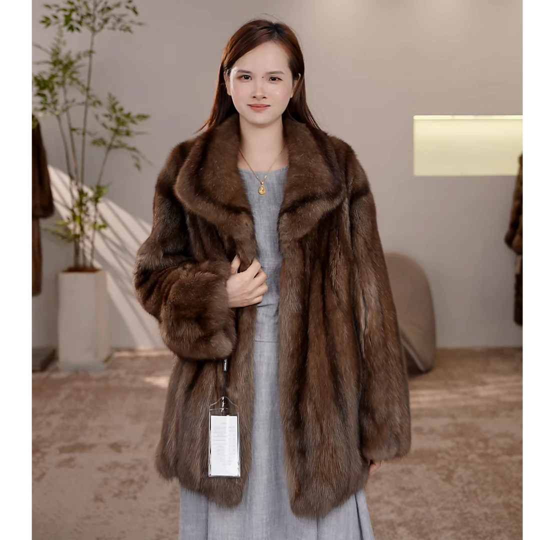 俄罗斯貂貂短款翻领立领进口俄罗斯貂水貂川刀保暖水貂外套